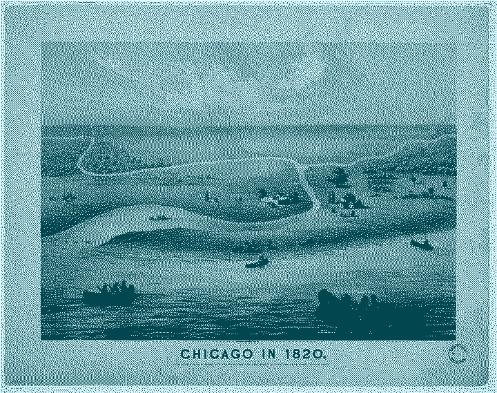Chromolithographie sur papier représentant la ville de Chicago en 1820.